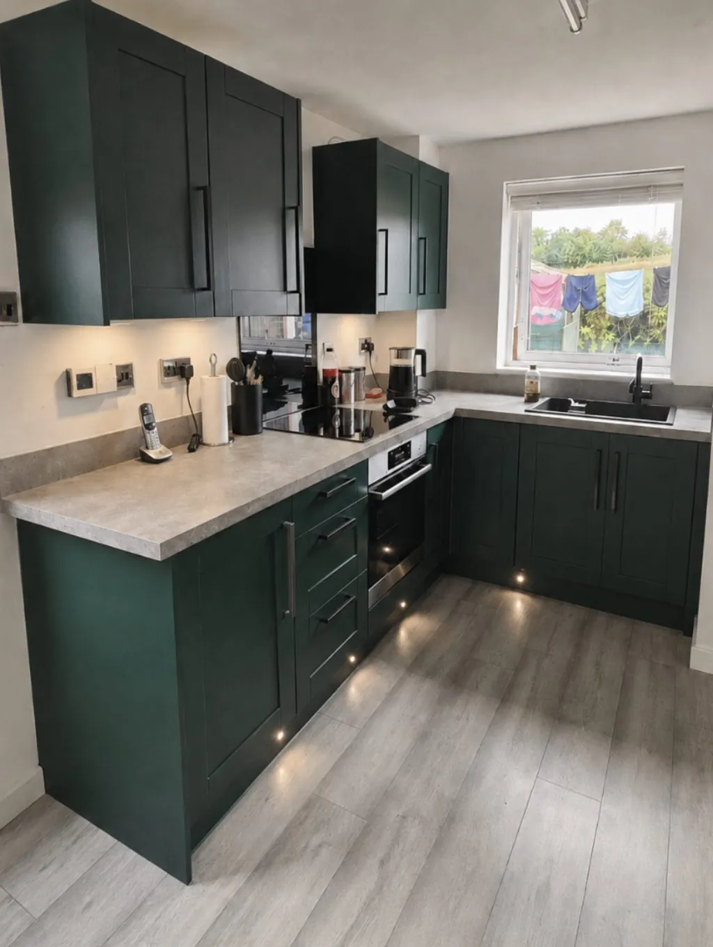 Dark green sprayed kitchen